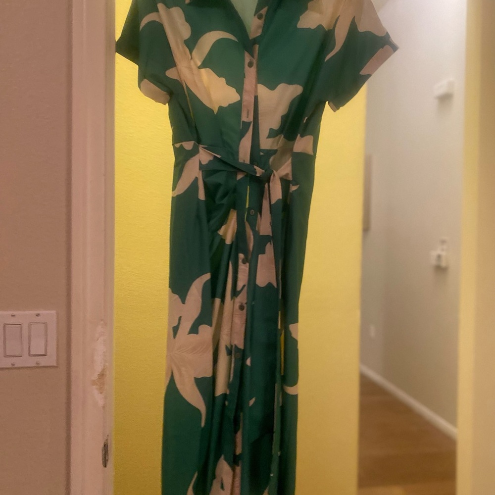 Green Floral Button-Down Dress